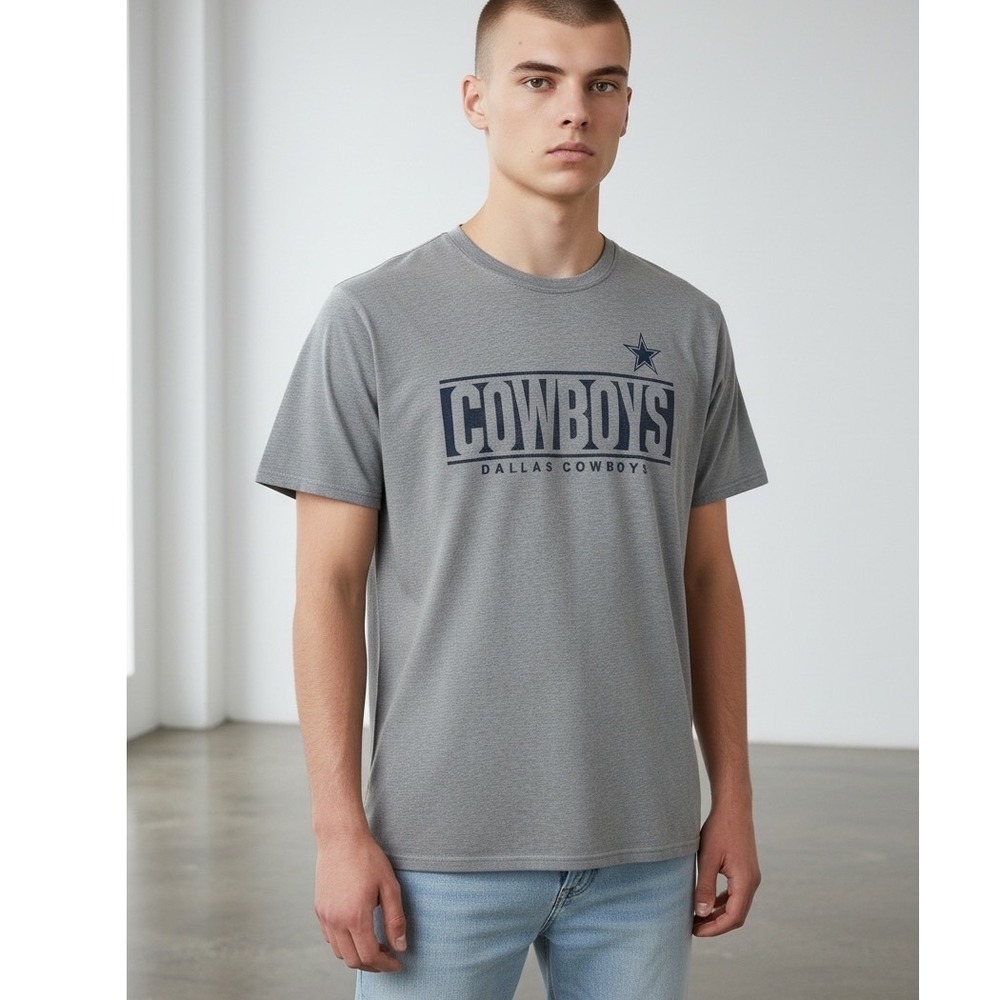 NFL Team Apparel Dallas Cowboys Heather Grey Graphic T-Shirt Mens Large L